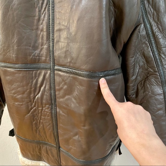 NWOT Brown Sheepskin Leather Shearling & Raccoon Fur B3 Bomber Jacket - Picture 9 of 15
